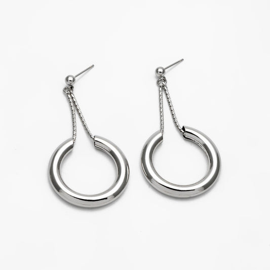 4pcs Gold/ Silver tone Circle Chain Earrings, Gold/ Rhodium Plated Brass Drop Earrings, Dangle Earring (GB-4293)