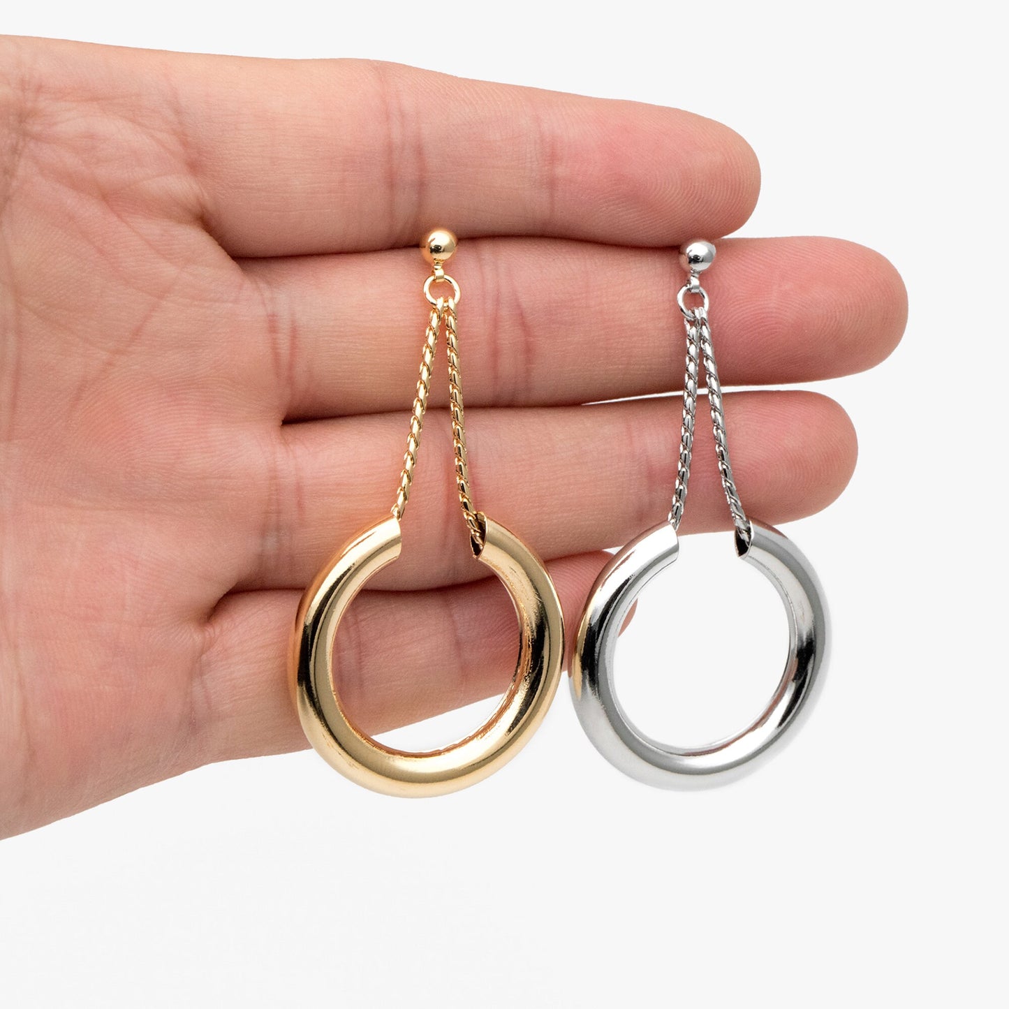 4pcs Gold/ Silver tone Circle Chain Earrings, Gold/ Rhodium Plated Brass Drop Earrings, Dangle Earring (GB-4293)