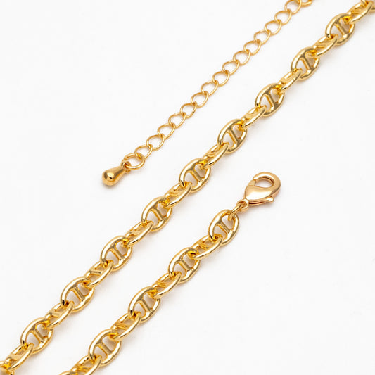 Gold Mariner Anchor Link Chain 4.8mm, Finished Bracelet/ Anklet/ Necklace with Extender Chain, Ready to Wear (#LK-334-4.8)