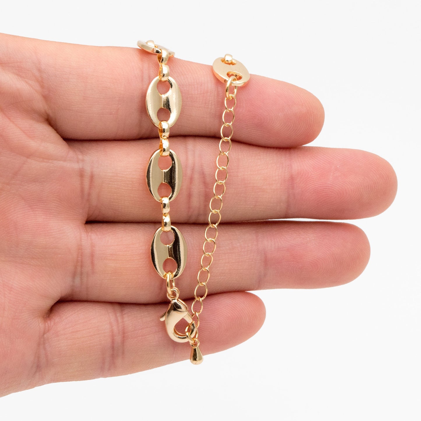 Gold Mariner Link Chain 8mm, Finished Bracelet/ Anklet/ Necklace with Extender Chain, Ready to Wear (#LK-396)