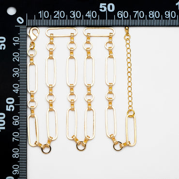 Gold/ Rhodium Long Oval Link Chain, Adjustable Bracelet/ Anklet/ Necklace, Ready to Wear (LK-435)