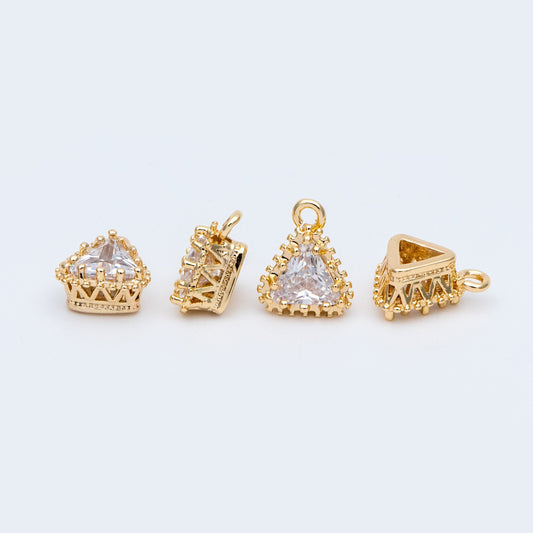 10pcs CZ pave Gold/ Silver tone Triangle Charms 9x8mm, Gold/ Rhodium Plated Brass Triangle Pendants (GB-763)