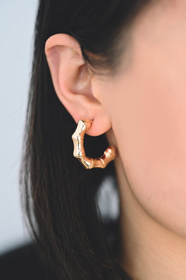 4pcs Gold Bamboo Earrings, Round Earring Hooks, Circle Hoop Earrings (GB-4266)