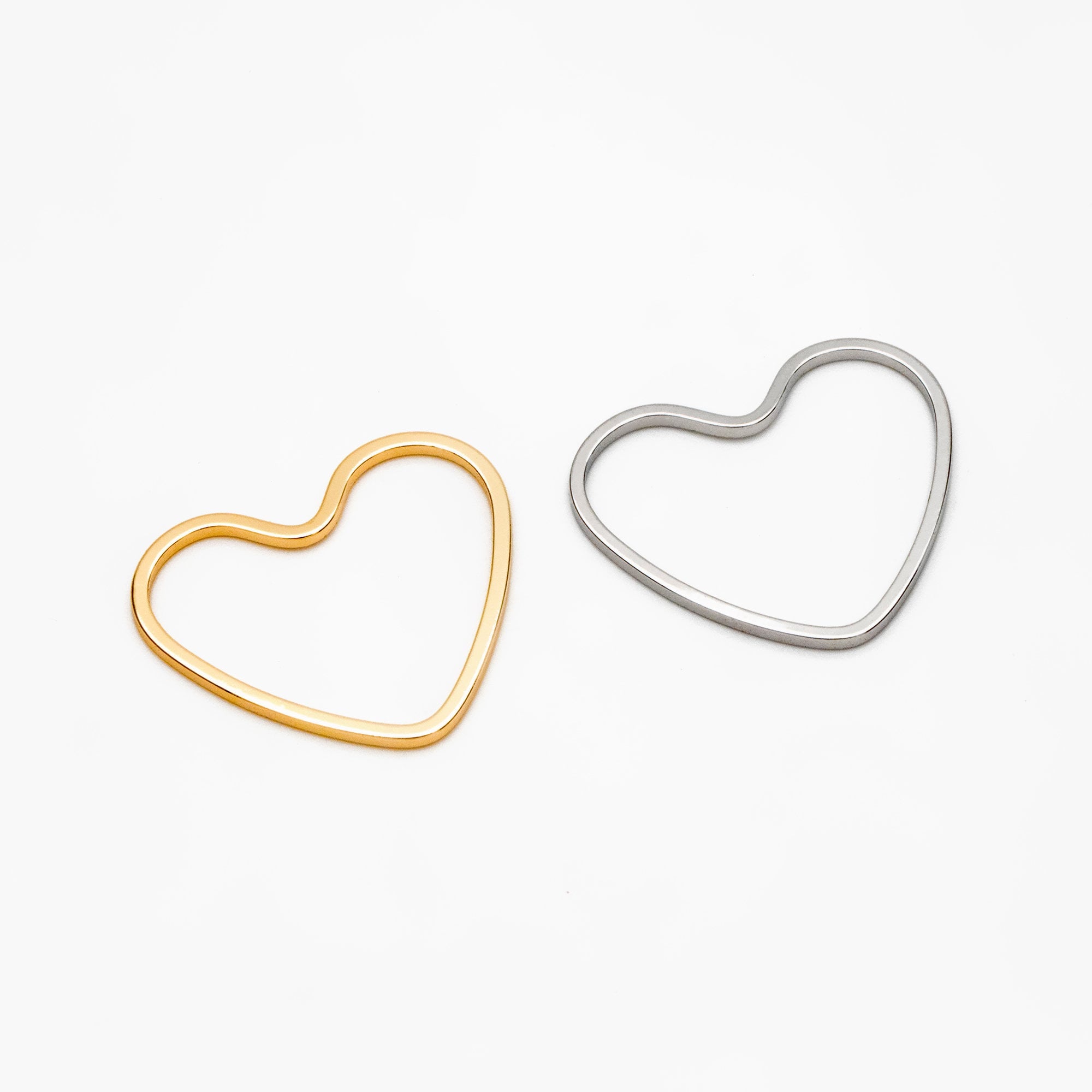 10pcs Gold/ Silver Heart Link Connector Charms 21mm, Real Gold/ Rhodium plated Brass Geometric Pendants (GB-097-G)