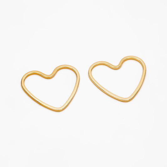 10pcs Gold/ Silver Heart Link Connector Charms 21mm, Real Gold/ Rhodium plated Brass Geometric Pendants (GB-097-G)