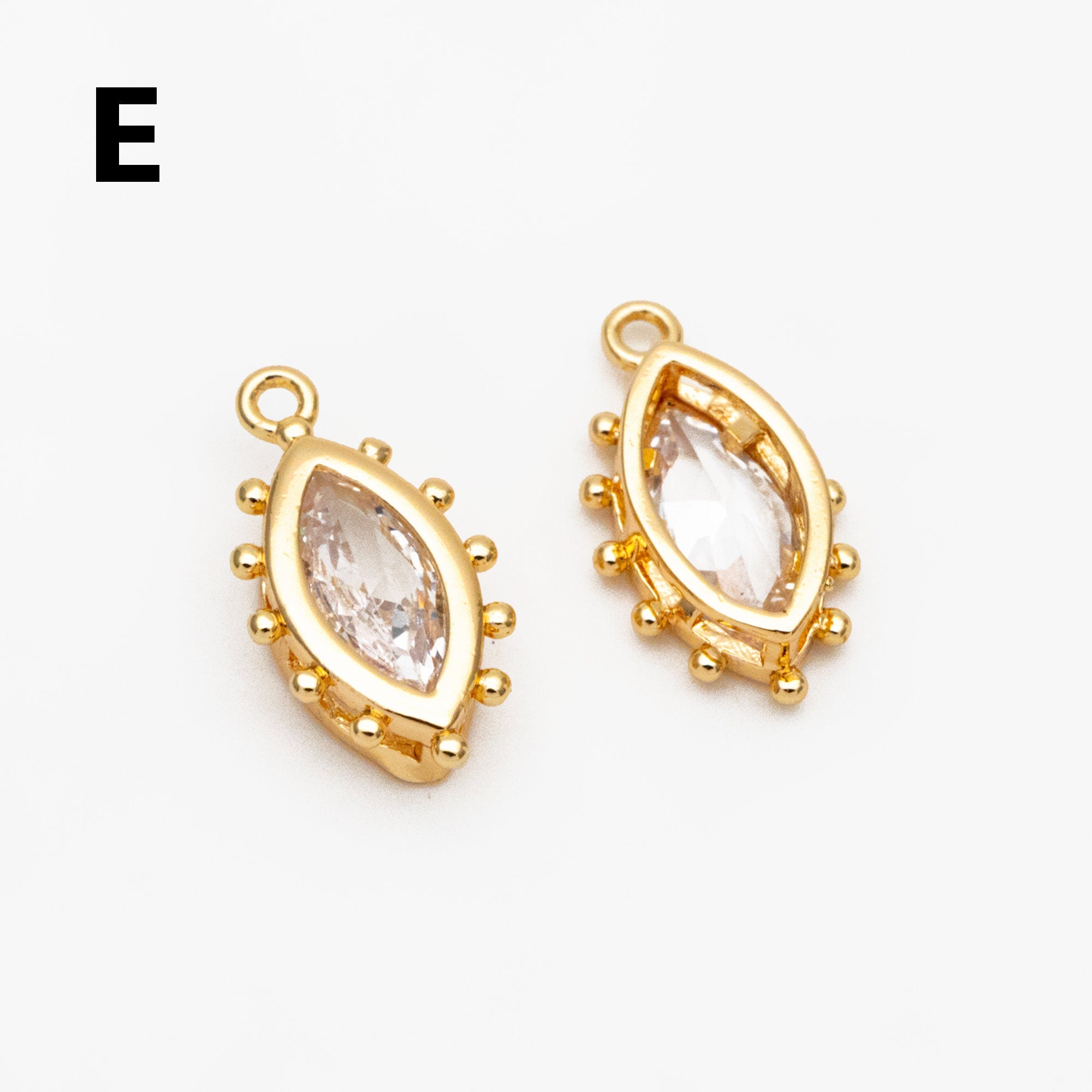 10pcs CZ Pave Teardrop/ Heart/ Rectangle/ 0val/ Marquise Charms, Gold plated Brass, Geometric Earring Charms (GB-4122)