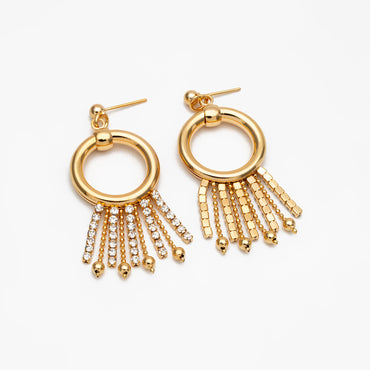 4pcs Gold/ Silver tone Circle Hoop Tassel Earrings 54x22mm, 18K Gold/ Rhodium plated Brass Dangling Stud Earring (GB-4300)