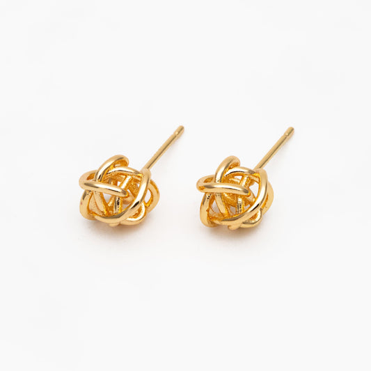 10pcs Gold Wire Ball Earrings, Gold plated Brass, Minimalist Stud Earrings (GB-1833-B)