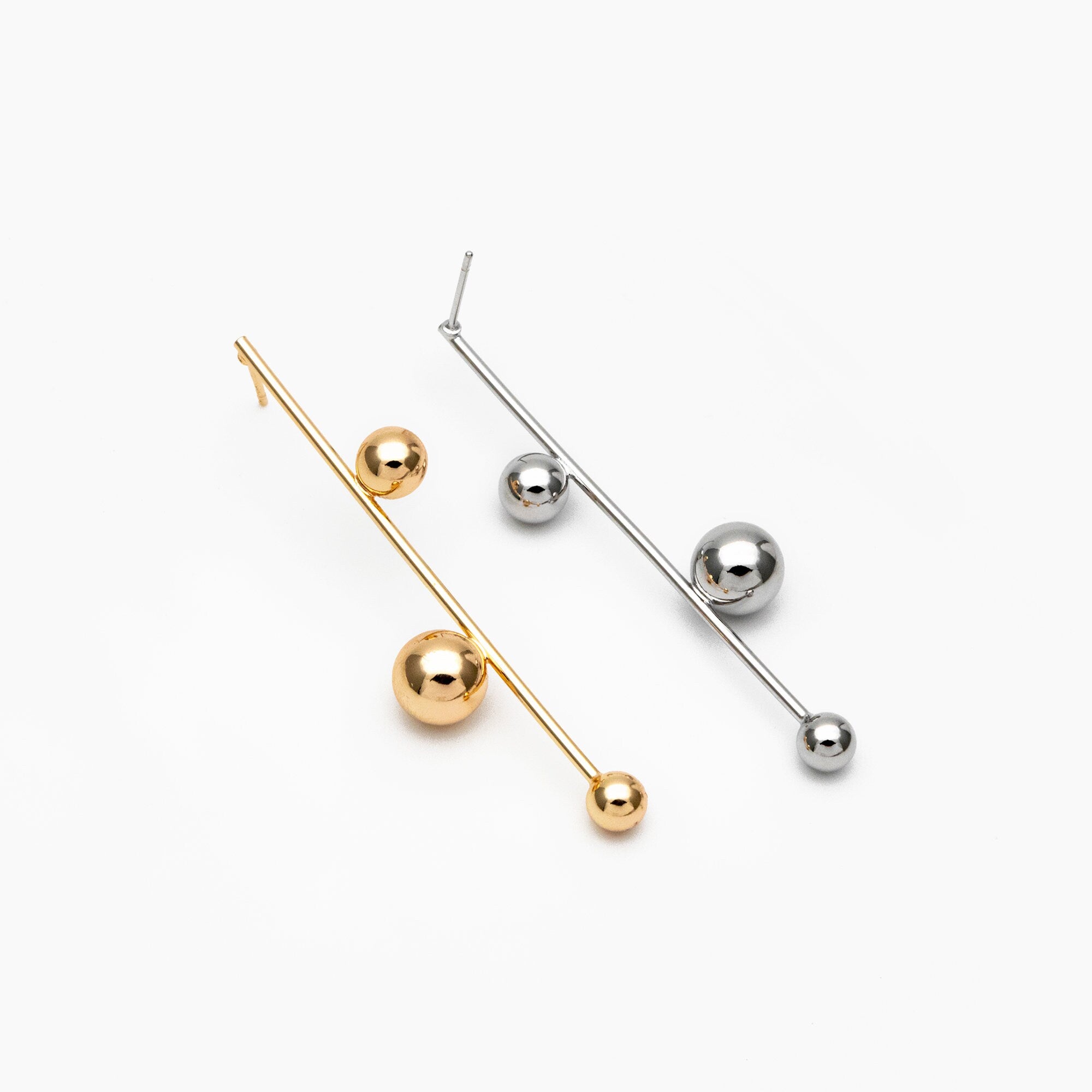 4pcs Gold/ Silver tone Three Ball Dangle Earrings, Gold/ Rhodium Plated Brass, Dainty Drop Earrings (GB-4305)