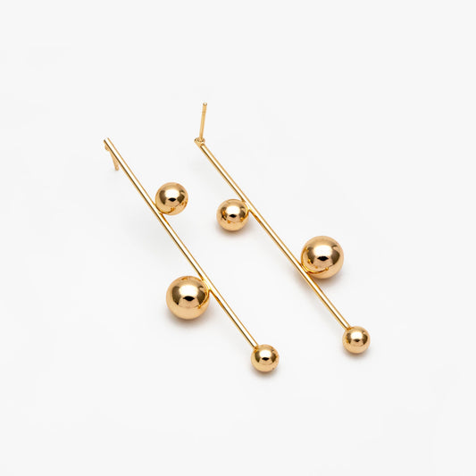 4pcs Gold/ Silver tone Three Ball Dangle Earrings, Gold/ Rhodium Plated Brass, Dainty Drop Earrings (GB-4305)