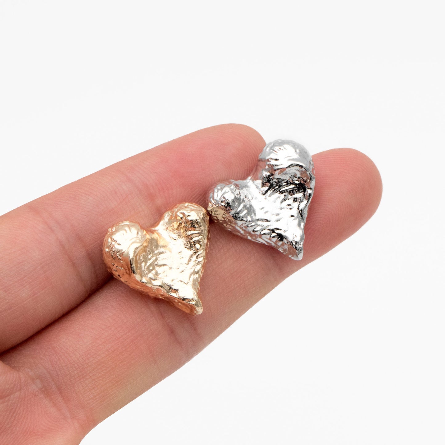 4pcs Gold/ Silver Hammered Heart Earrings, Real Gold/ Rhodium plated Brass, Geometric Earring Studs (GB-4307)