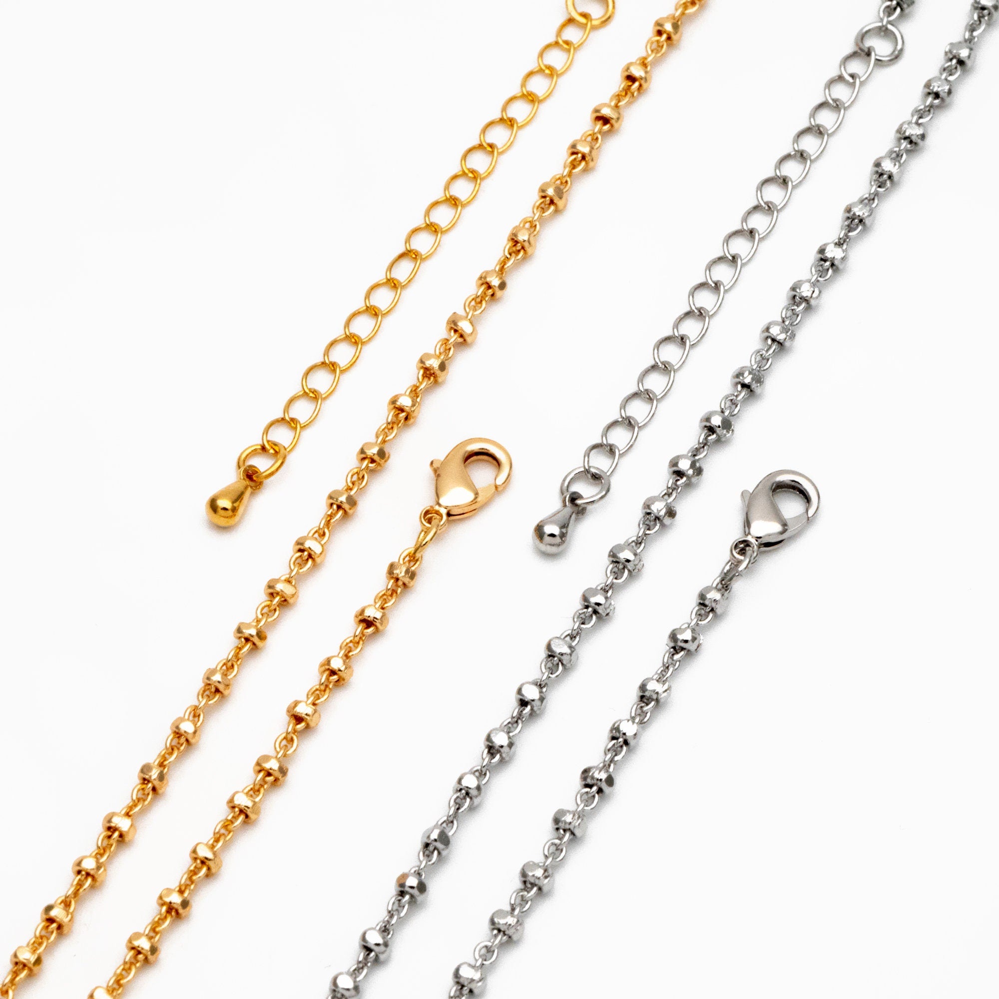 Gold/ Silver Beaded Chains 2.6mm, Finished Bracelet/ Anklet/ Necklace with Extender Chain, Ready to Wear (#LK-335)