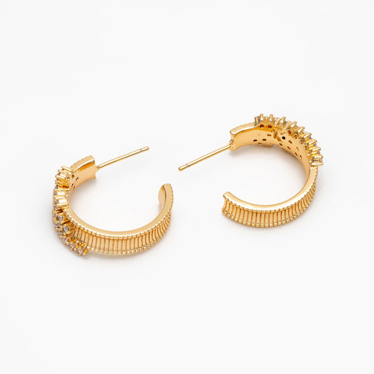 4pcs CZ Pave Gold/ Silver Round Circle Earrings, Gold/ Rhodium plated Brass, Geometric Hoop Stud Earrings (GB-4316)