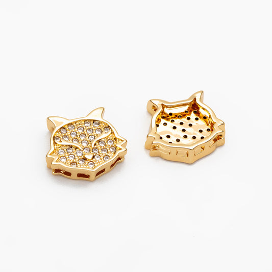 4pcs CZ Micro Pave Fox Charms 12x10mm, Real Gold/ Silver Rhodium plated Brass Fox Beads Connectors (GB-180)