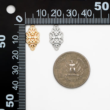 10pcs Gold /Silver Filigree Charms 17mm, Real Gold/ Rhodium plated Brass Floral Connectors with Loops (GB-191)