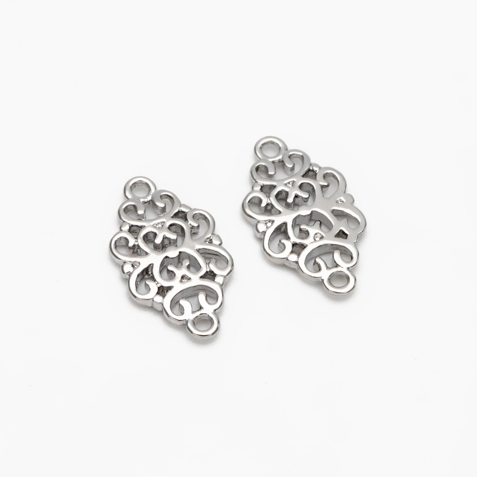 10pcs Gold /Silver Filigree Charms 17mm, Real Gold/ Rhodium plated Brass Floral Connectors with Loops (GB-191)
