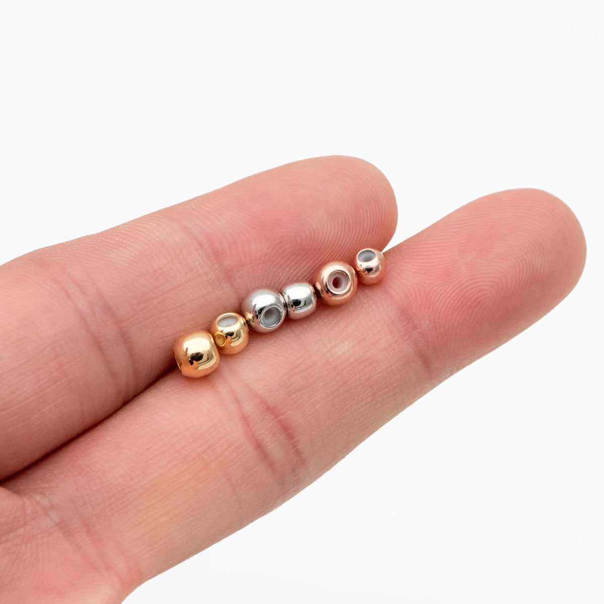 10pcs Gold/ Silver/ Rose Gold Round Rubber Stopper Beads 3/4/5mm, Gold/ Rhodium plated Brass, Tiny Rondelle Charm Holder Connector(GB-328-C)
