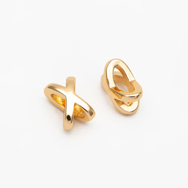 10pcs Gold X Shape Slider Spacer Beads, 8x5mm, 18K Gold plated Brass, Slider Bead for Leather Cord or Bracelet (GB-4277)