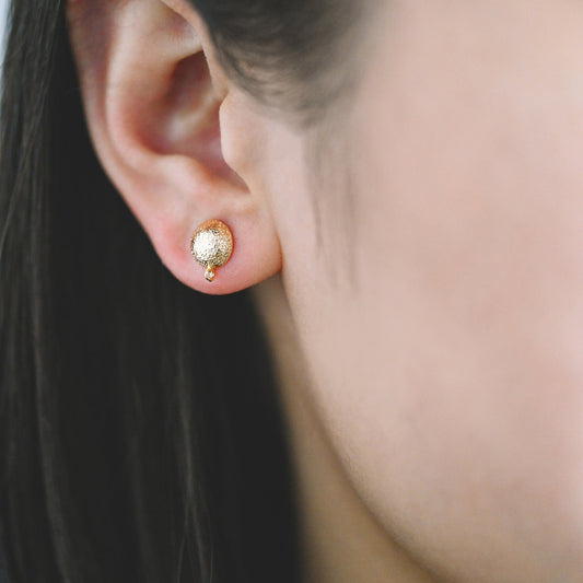 10pcs Gold Stardust Round Earring With Loop, 18K Gold plated Brass, Geometric Stud Earring Components (GB-3911)