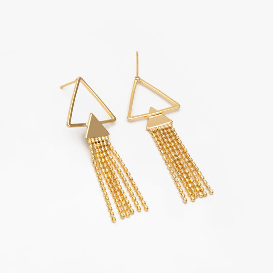 4pcs Gold/ Silver tone Triangle Tassel Earrings 50x18mm, 18K Gold/ Rhodium plated Brass Dangling Stud Earring (GB-4314)