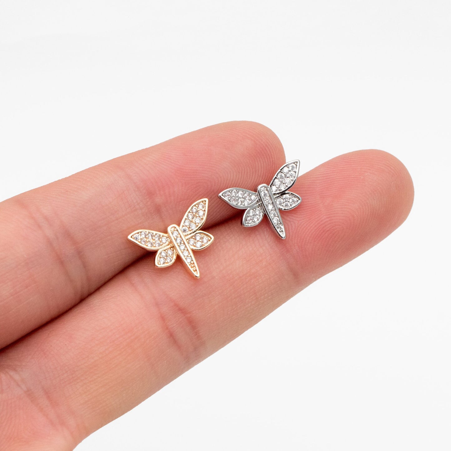 4pcs CZ Pave Gold/ Silver Dragonfly Earrings, Dianty Dragonfly Ear Studs, Jewelry Supplies (GB-4320)