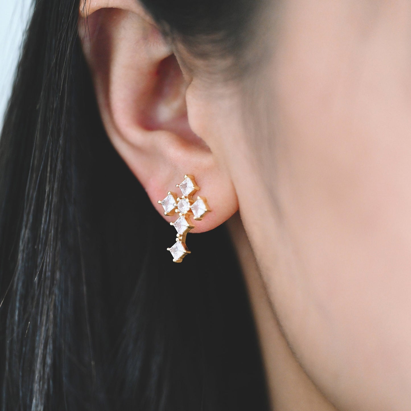 4pcs CZ Pave Gold Cross Earrings, 14K Gold Plated Brass Dainty Cross Stud Earring (#GB-3637-F)