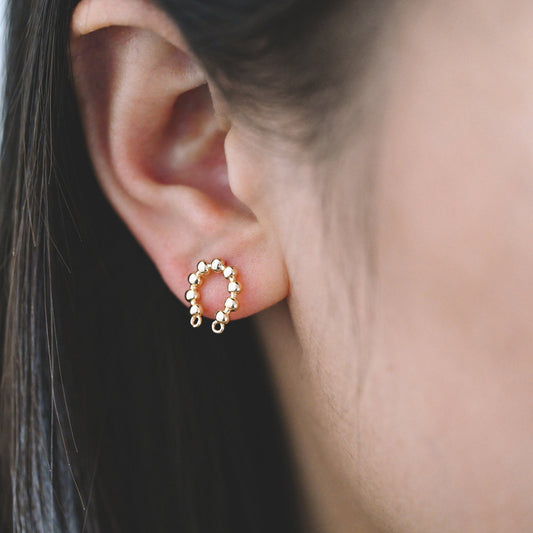 10pcs Gold U-Shaped Earring with 2 Loops, 18K Gold plated Brass Stud Earrings (GB-4048)