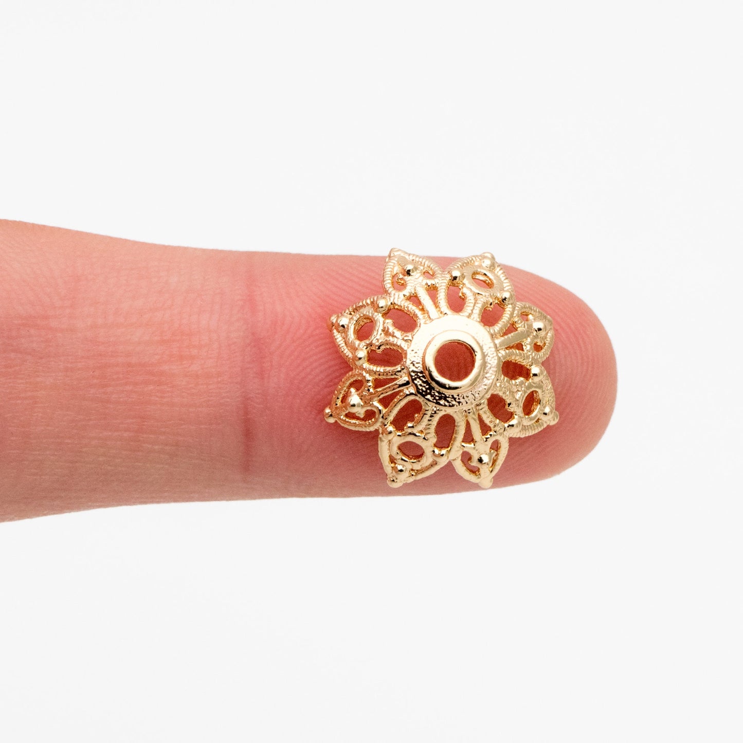 10pcs Gold Floral Bead Caps: 18K Gold Plated Brass, 15mm (GB-193)