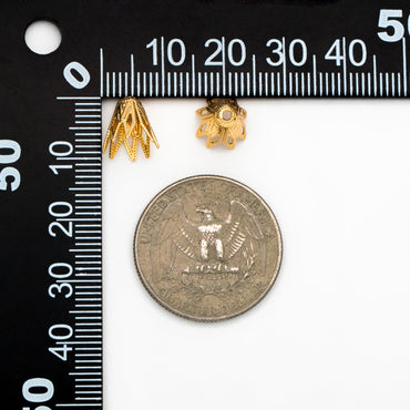 10pcs Gold Filigree Bead Caps 10x9mm, Fit 8-9mm Teardrop Beads, Gold plated Brass Floral Tassel Caps (GB-195)