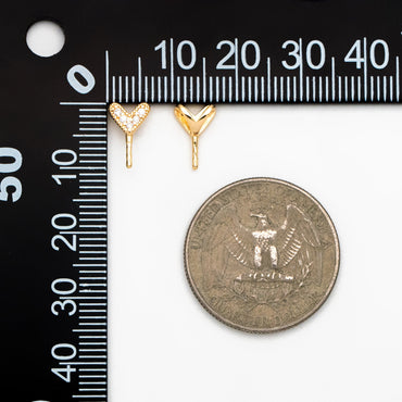 10pcs CZ Pave Gold Heart Bail, Real Gold plated Brass, Peg For Half Drilled Pearl Mounts, Peg Pearl Findings (GB-4280)