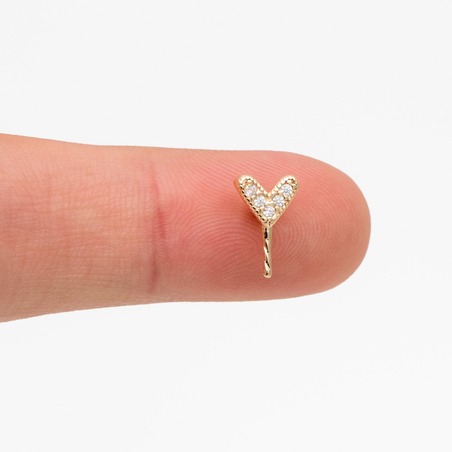 10pcs CZ Pave Gold Heart Bail, Real Gold plated Brass, Peg For Half Drilled Pearl Mounts, Peg Pearl Findings (GB-4280)