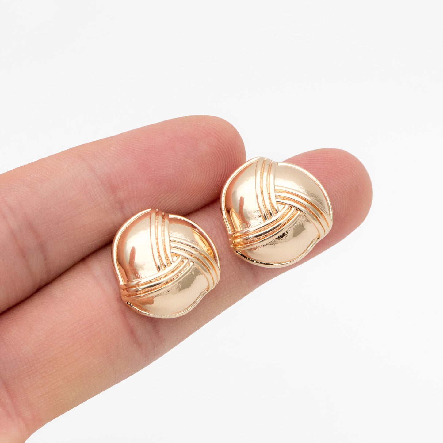 4pcs Gold Knot Stud Earrings: 18K Gold Plated Brass, 17mm (GB-4328)