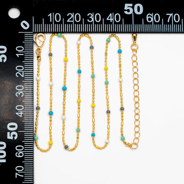 Gold Mix Color Enamel Beaded Chains 2mm, Finished Bracelet/ Anklet/ Necklace with Extender Chain, Ready to Wear (#LK-579)