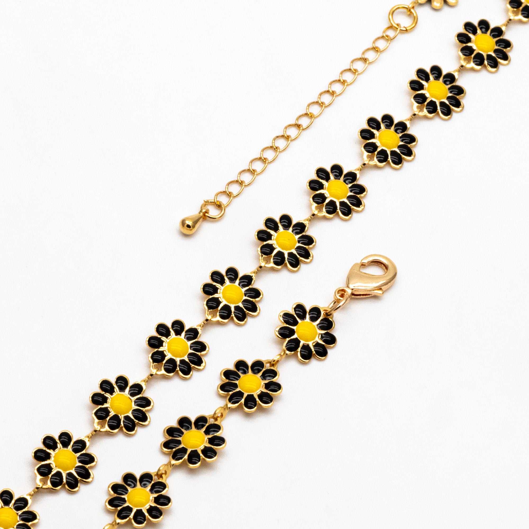 Gold plated Enamel Daisy Chain, Finished Bracelet/ Anklet/ Necklace with Extender Chain, Adjustable Rainbow Jewelry, Ready to Wear (#LK-580)