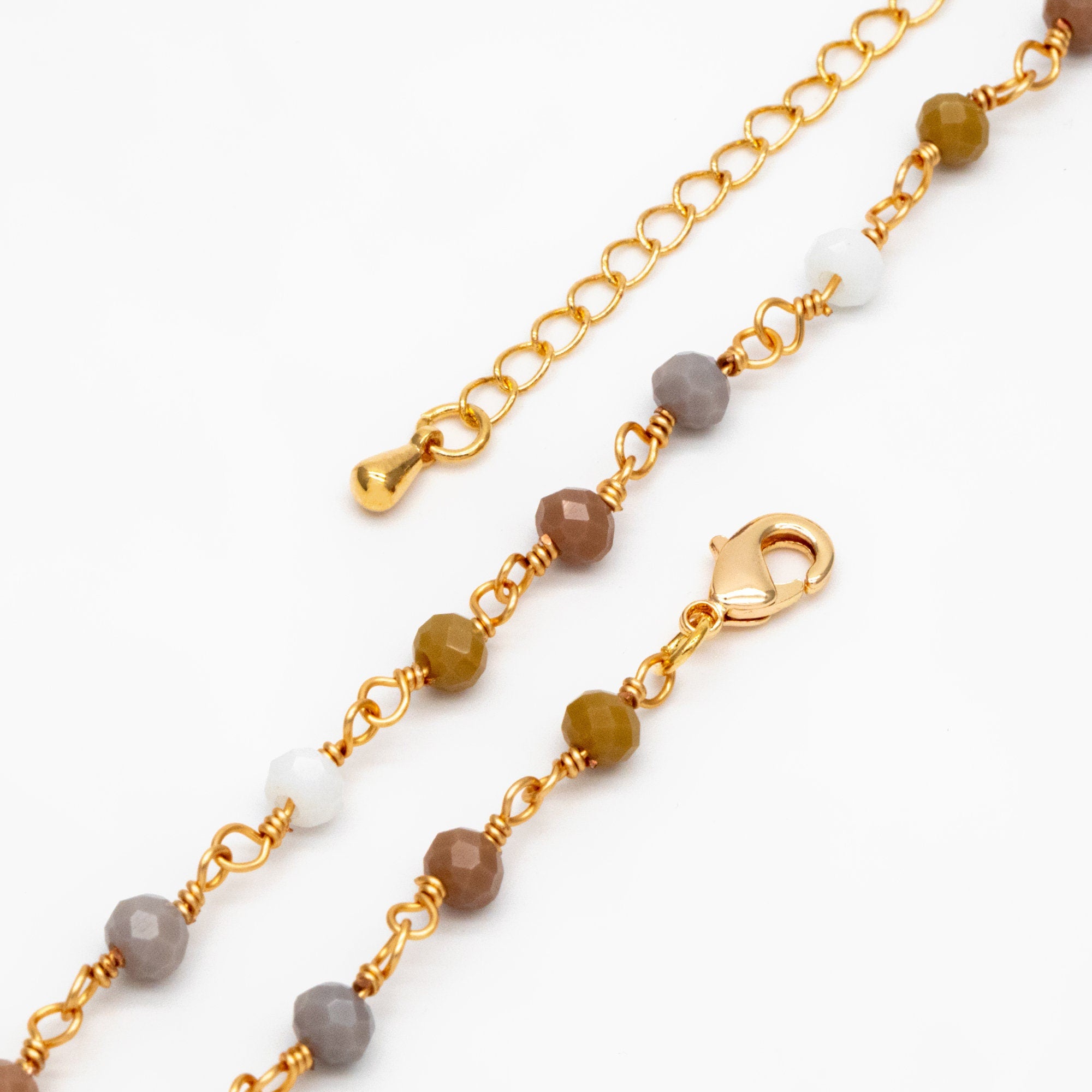 Gold Glass Rondelle Bead Chain 3.5mm, Finished Bracelet/ Anklet/ Necklace with Extender Chain, Ready to Wear (#LK-601)