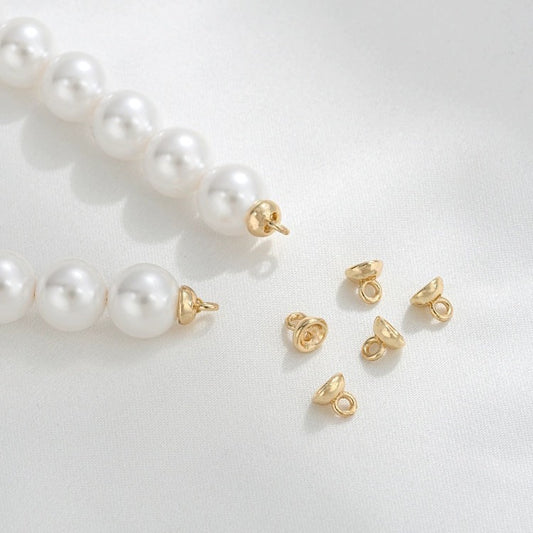 10pcs Gold Bead End Cap with Loop, Gold plated Brass bead end for Necklace Making (GB-4262)