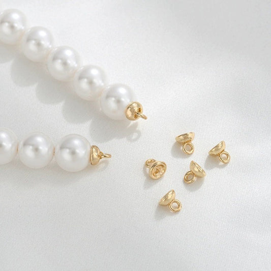 10pcs Gold Bead End Cap with Loop, Gold plated Brass bead end for Necklace Making (GB-4262)