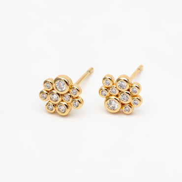 4pcs CZ Pave Gold Bubble Cluster Earrings 7x8mm, Gold Plated Brass Dainty Stud Earrings (GB-4334)