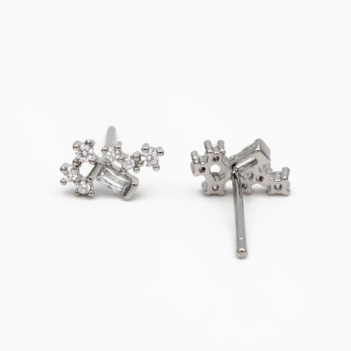 10pcs Gold/ Silver Tone CZ Cluster Geometric Stud Earrings, 18K Gold/ Rhodium Plated Brass, Cubic Zirconia Earrings (#GB-4335-A)