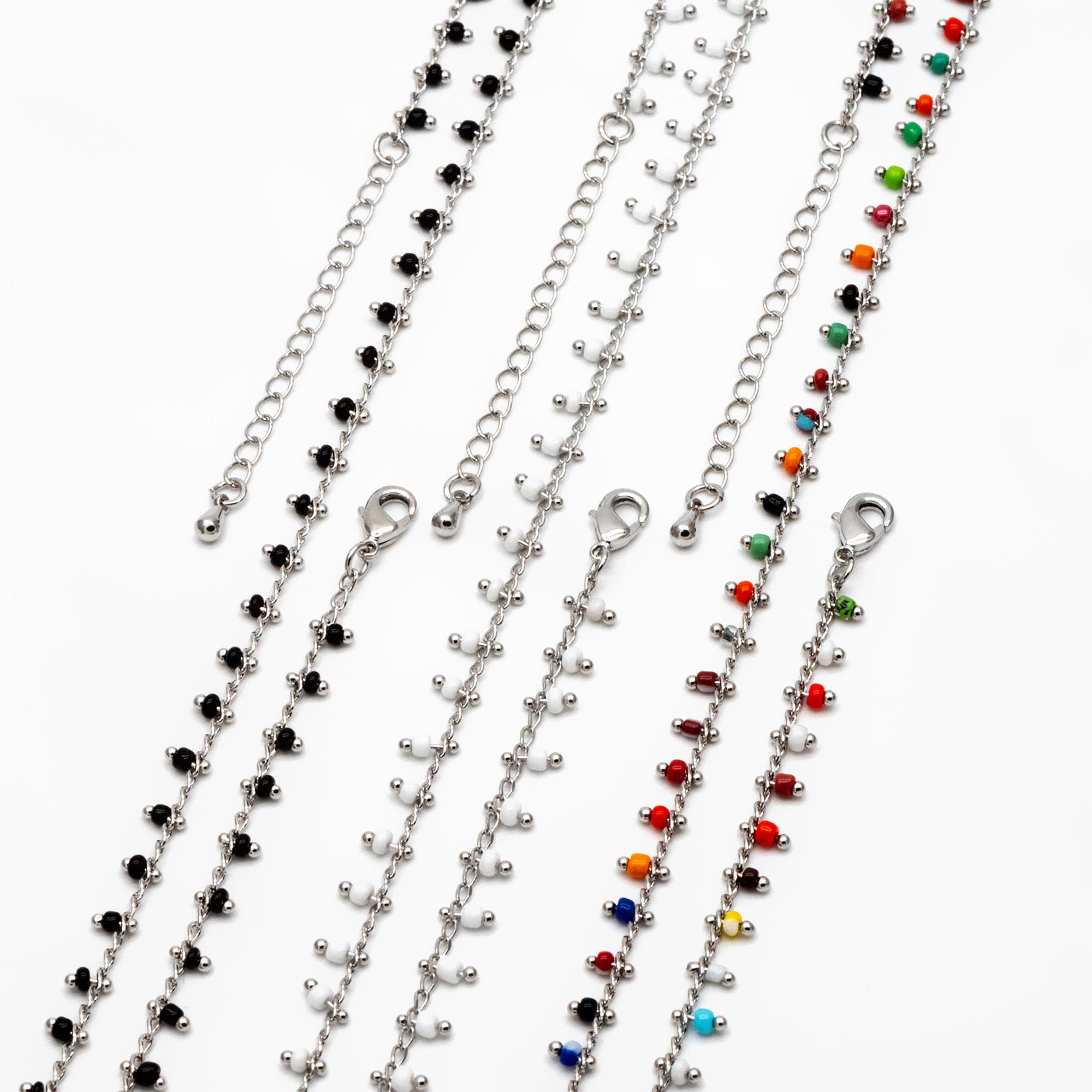 Silver tone Beaded Chains, Finished Bracelet/ Anklet/ Necklace with Extender Chain, Ready to Wear (#LK-271)