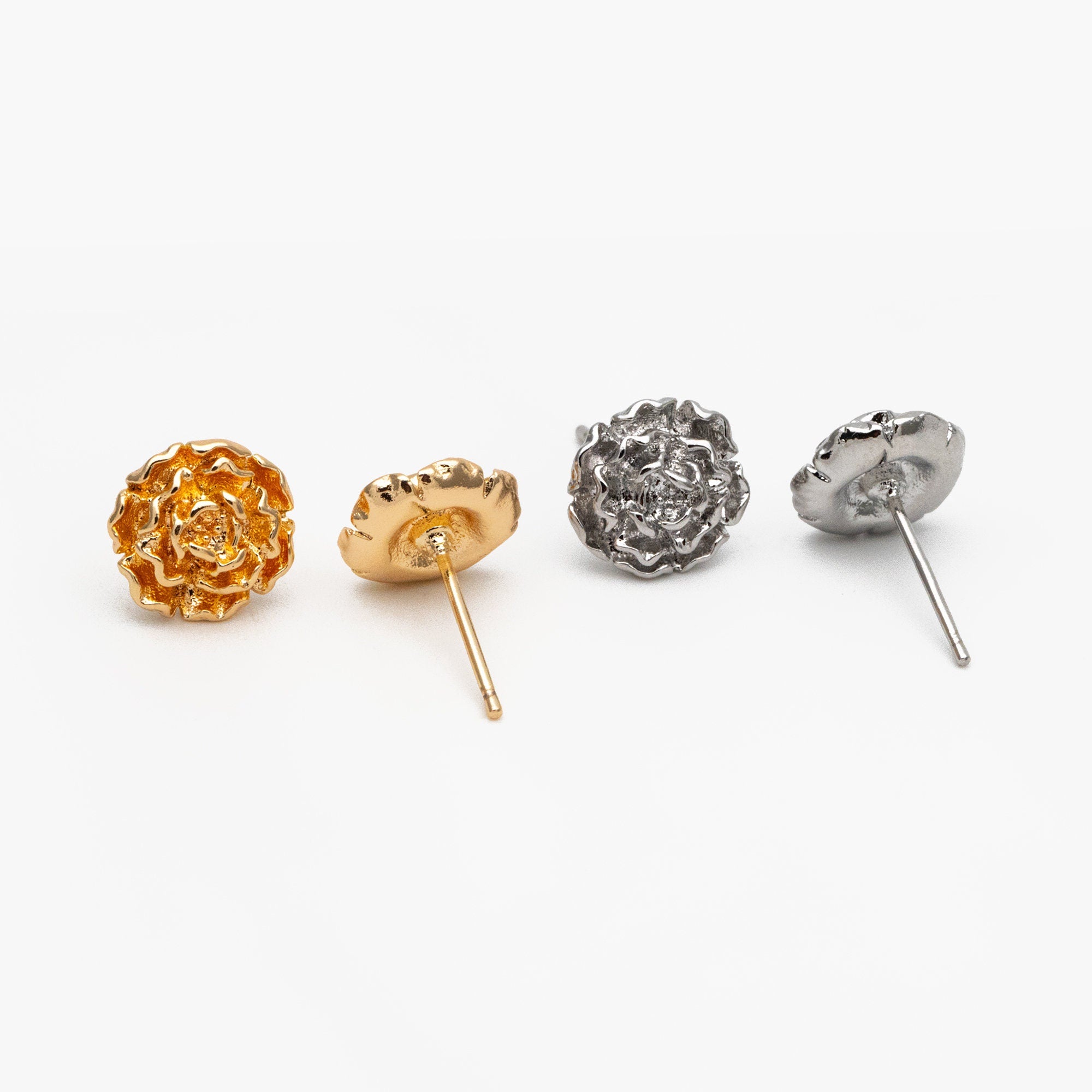 10pcs Gold/ Silver Rose Flower Earrings, 10mm, Gold/ Rhodium Plated Brass Dainty Stud Earrings (GB-4626-A)