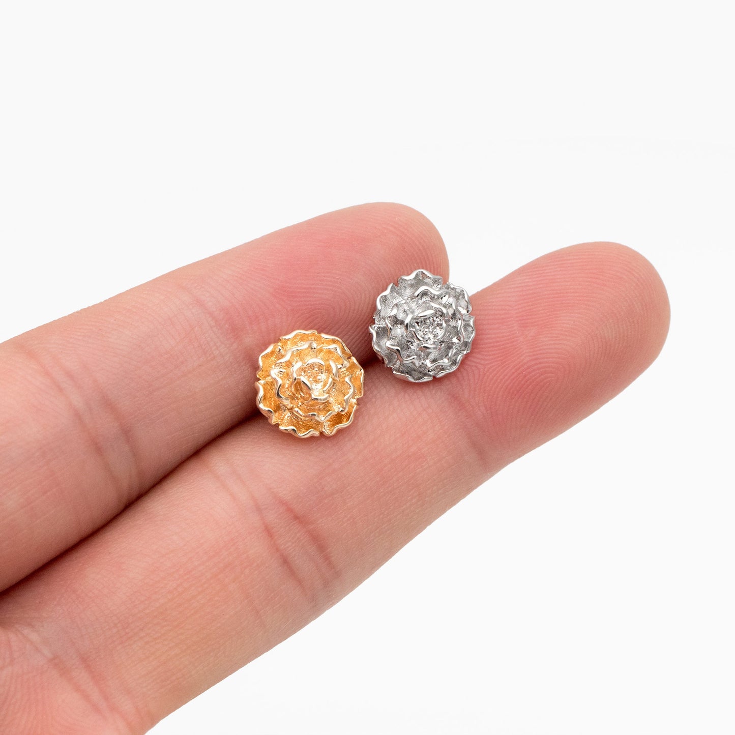 10pcs Gold/ Silver Rose Flower Earrings, 10mm, Gold/ Rhodium Plated Brass Dainty Stud Earrings (GB-4626-A)