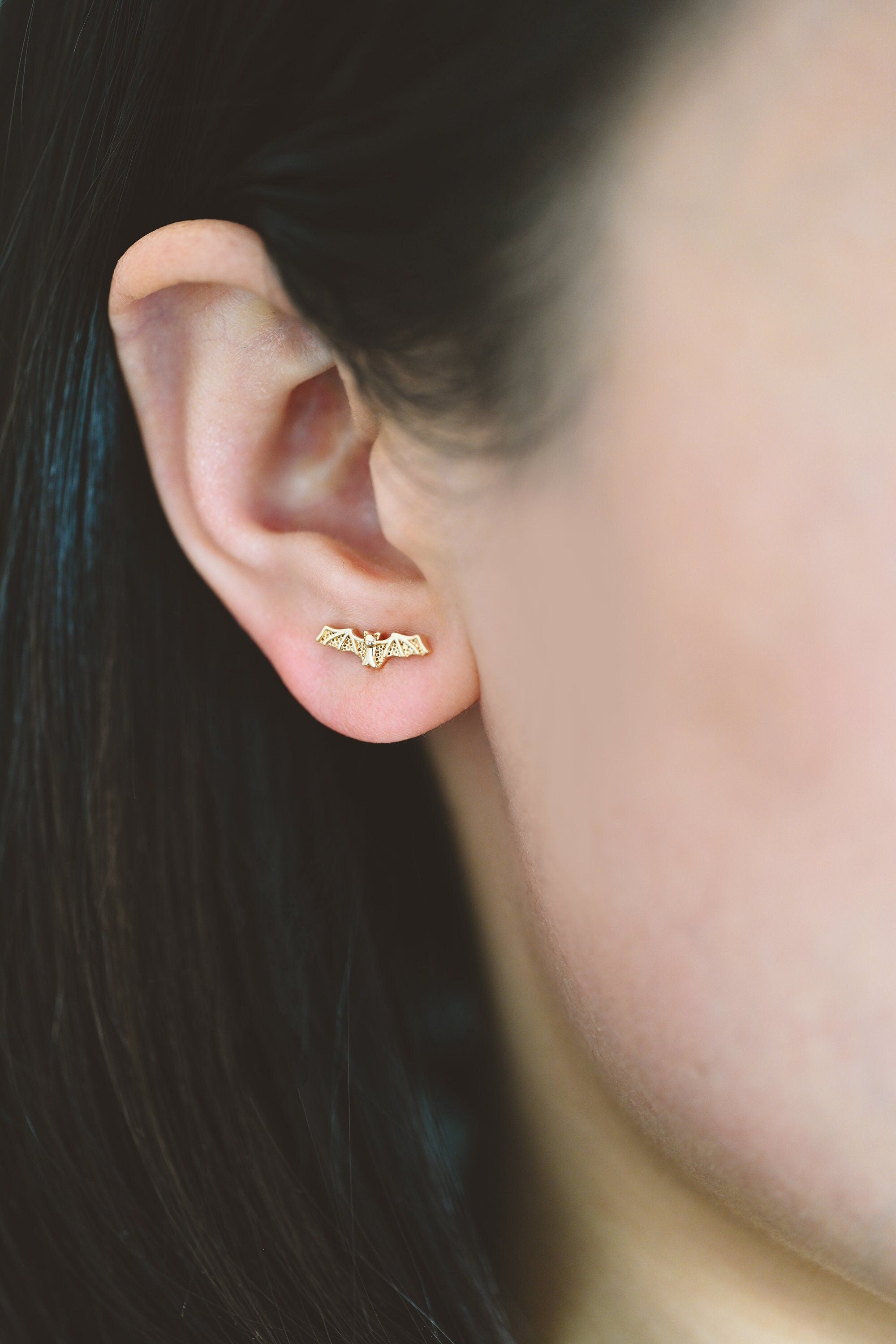 10pcs Gold Bat Earrings 4x13mm, Gold Plated Brass Bat Stud Earrings (GB-4110-C)