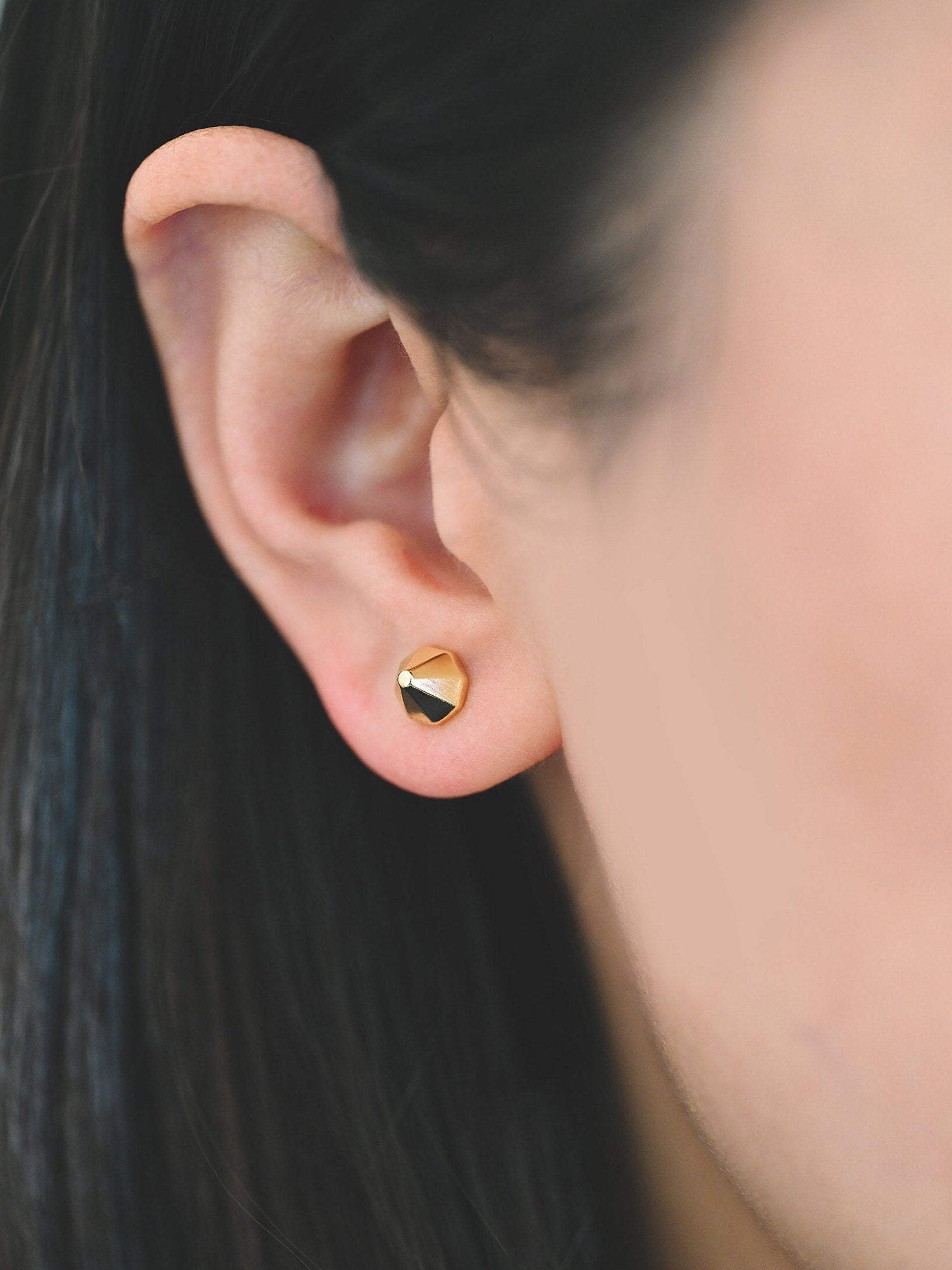 10pcs Gold Cone Minimalist Earrings 6mm, Real Gold Plated Brass Geometric Earring Studs (GB-4147)