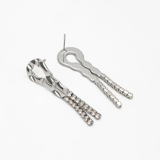 4pcs CZ Pave Gold/ Silver Chain Tassel Earrings, Tassel Stud Earring, Dangling Earrings, Minimalist Earrings (GB-4292)