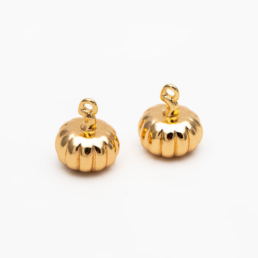 10pcs Gold/ Silver Pumpkin Charm 9x7mm, Real Gold/ Rhodium plated Brass, 3D Pumpkin Pendants (GB-4589-A)