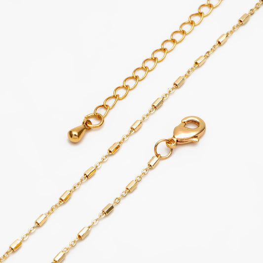 Gold Hexagonal Tube Chains 1.6mm, Finished Bracelet/ Anklet/ Necklace with Extender Chain, 18K Gold plated Brass, Ready to Wear (#LK-403)