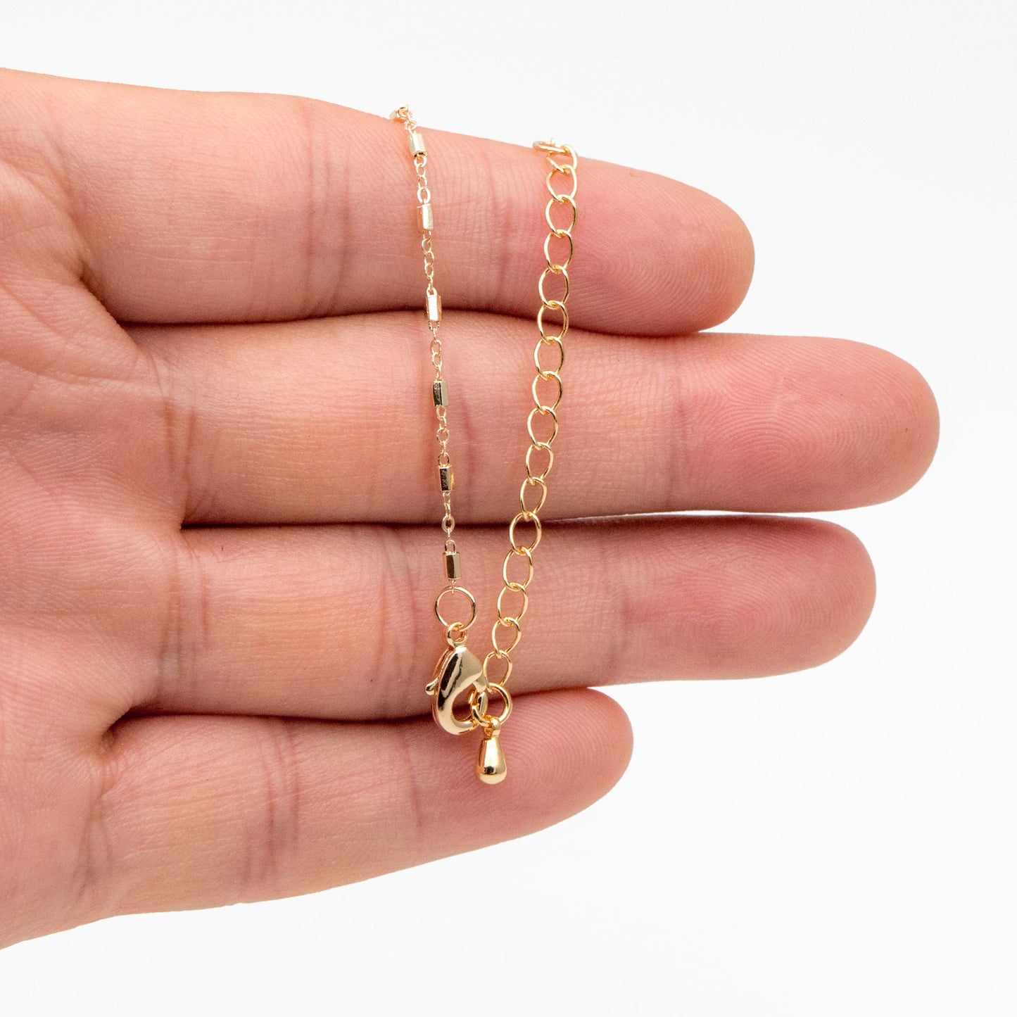 Gold Hexagonal Tube Chains 1.6mm, Finished Bracelet/ Anklet/ Necklace with Extender Chain, 18K Gold plated Brass, Ready to Wear (#LK-403)
