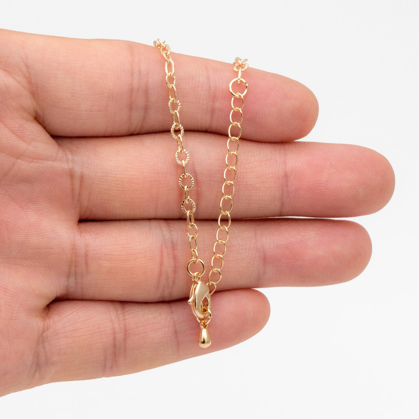Gold Round Cable Chain, Finished Bracelet/ Anklet/ Necklace with Extender Chain, Ready to Wear (#LK-404)