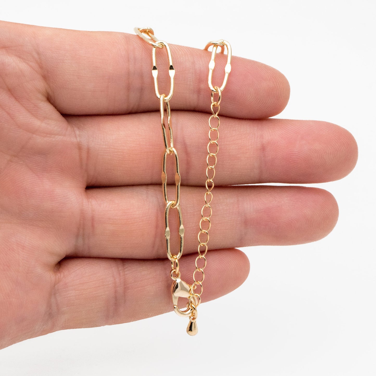 Gold Long Oval Cable Chains 5.5mm, Finished Bracelet/ Anklet/ Necklace with Extender Chain, Ready to Wear (#LK-406)